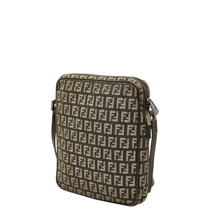 Fendi Zucchino Crossbody Shoulder Bag Brown Canvas Leather