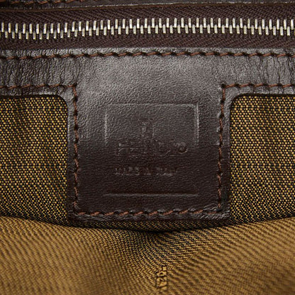 Fendi Zucca Tote Shoulder Bag Brown Canvas Leather