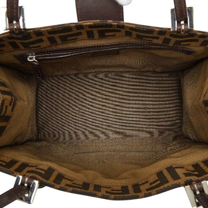 Fendi Zucca Tote Shoulder Bag Brown Canvas Leather