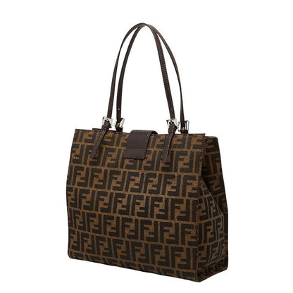 Fendi Zucca Tote Shoulder Bag Brown Canvas Leather