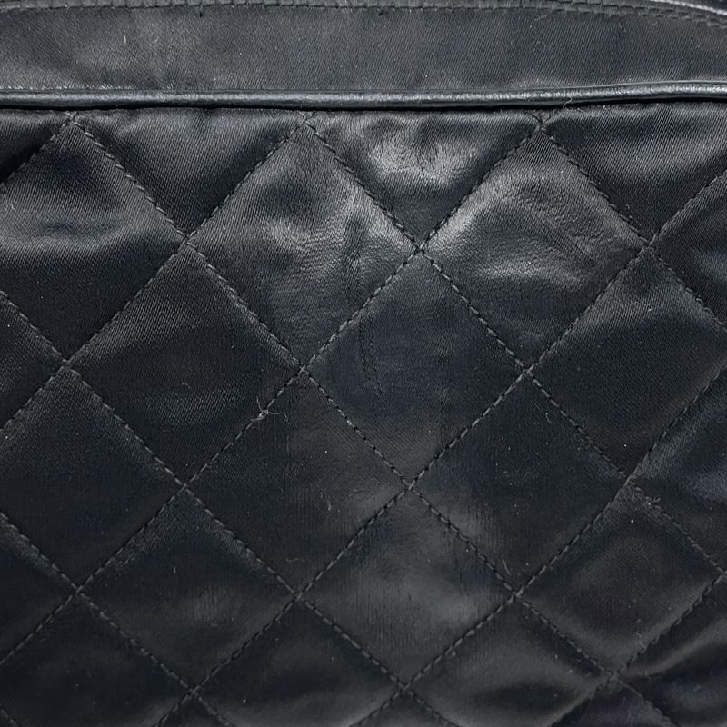 Chanel CC Logo Fringe Shoulder Bag Tassel Quilted Fabric Black