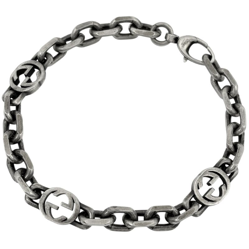 Gucci GG Logo Bracelet Interlocking Silver