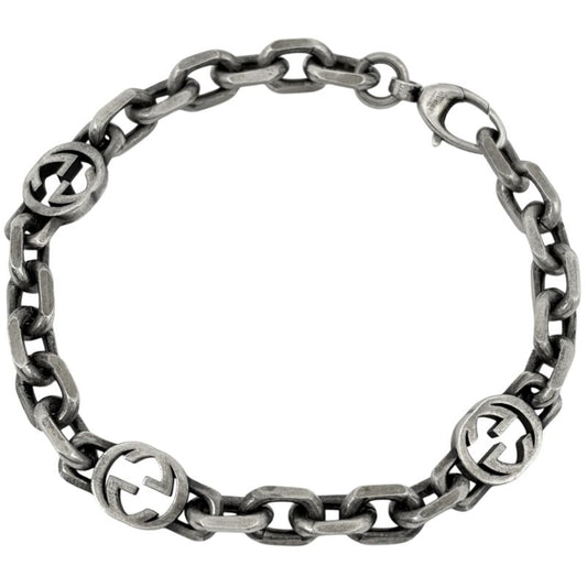 Gucci GG Logo Bracelet Interlocking Silver