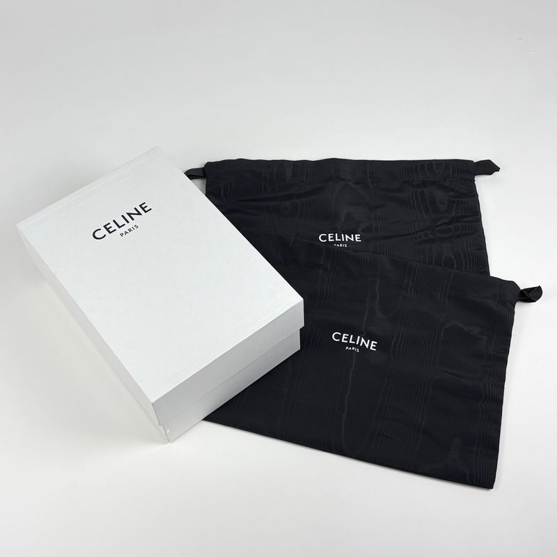 Celine CT 01 Lace Up High Cut Sneakers Logo Shoes Leather White