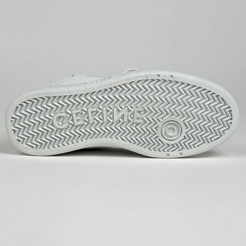 Celine CT 01 Lace Up High Cut Sneakers Logo Shoes Leather White