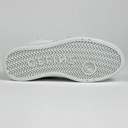 Celine CT 01 Lace Up High Cut Sneakers Logo Shoes Leather White