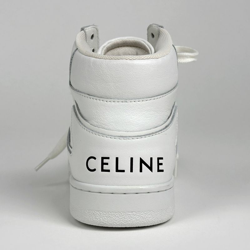 Celine CT 01 Lace Up High Cut Sneakers Logo Shoes Leather White