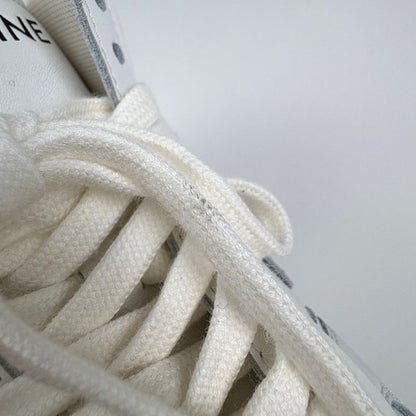 Celine CT 01 Lace Up High Cut Sneakers Logo Shoes Leather White
