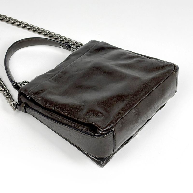 Celine Logo Chain Shoulder Bag 2-Way Leather Brown