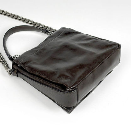 Celine Logo Chain Shoulder Bag 2-Way Leather Brown