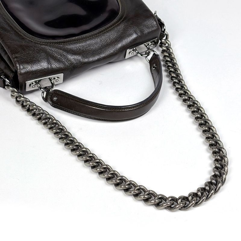 Celine Logo Chain Shoulder Bag 2-Way Leather Brown