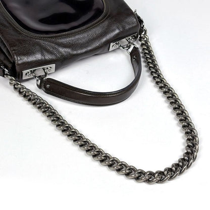 Celine Logo Chain Shoulder Bag 2-Way Leather Brown