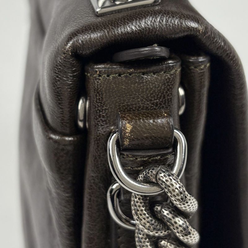 Celine Logo Chain Shoulder Bag 2-Way Leather Brown