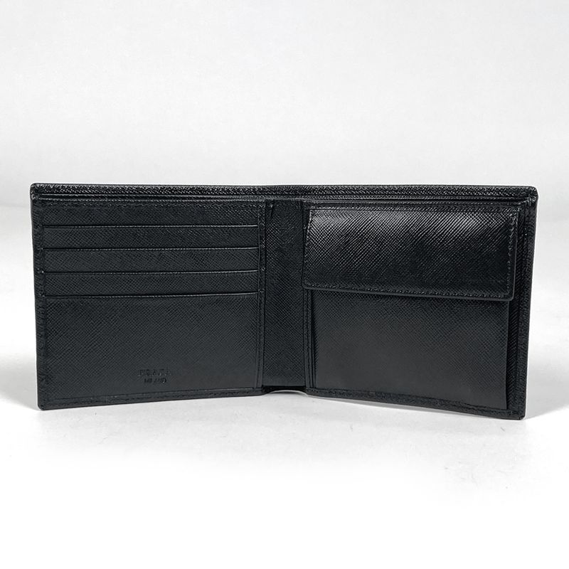Prada Logo Bifold Wallet Billfold Coin Purse Leather Nero