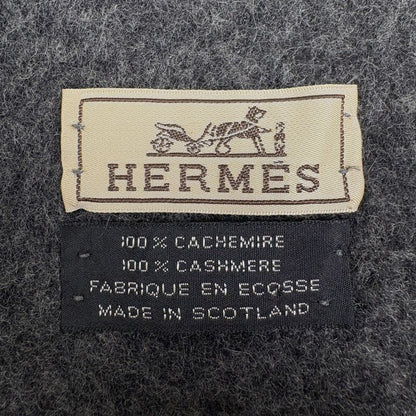 Hermes Logo Scarf Fringe Cashmere Gray