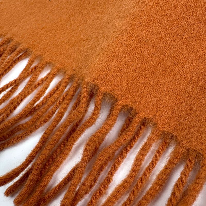 Hermes Logo Scarf Fringe Cashmere Orange