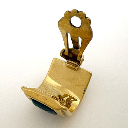Hermes Enamel Earrings Cloisonne Gold Plated Green