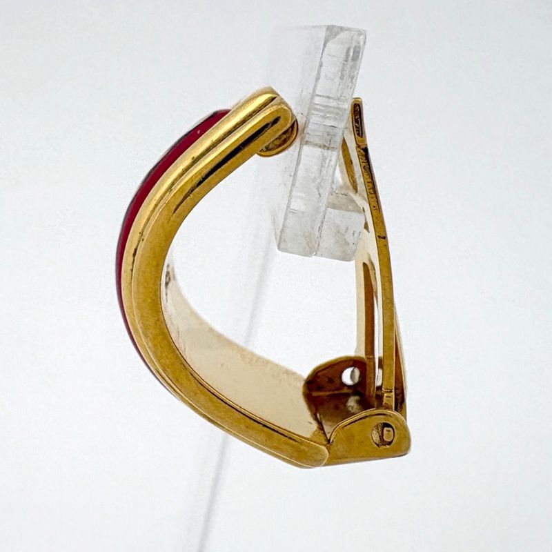 Hermes Enamel Earrings Cloisonne Gold Plated Red