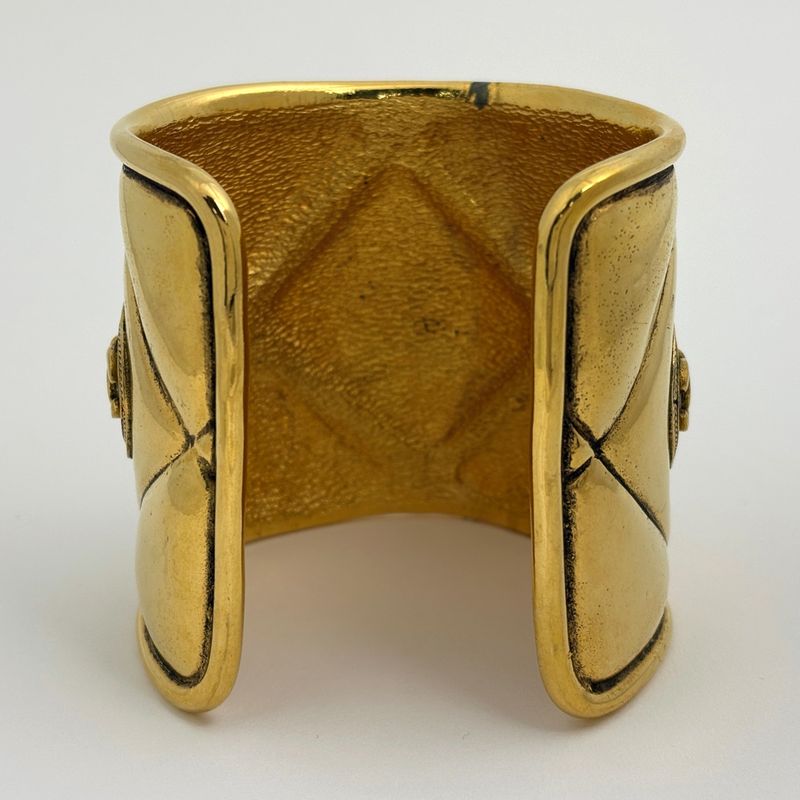 Chanel CC Logo Bangle Quilted CC Mark Bracelet Gold Plated