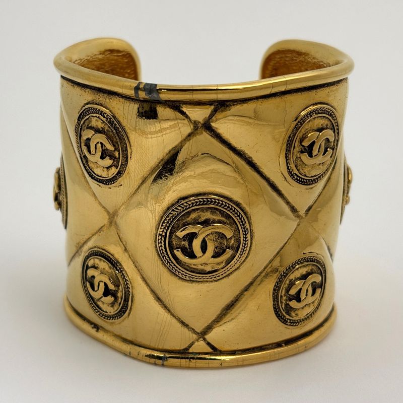 Chanel CC Logo Bangle Quilted CC Mark Bracelet Gold Plated