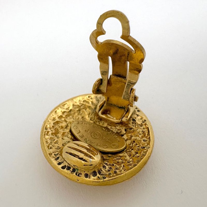 Chanel CC Logo Earrings Round Gold Plated