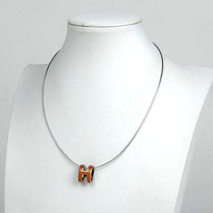 Hermes Pop Necklace Logo Metal Silver Orange