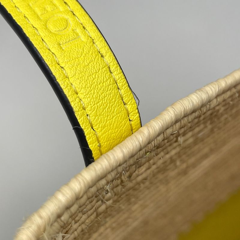 Loewe Square Basket Shoulder Bag Anagram Raffia Natural Yellow