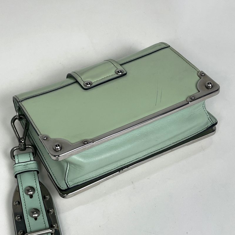 Prada Cahier Clutch Logo 2-Way Shoulder Bag Leather Green