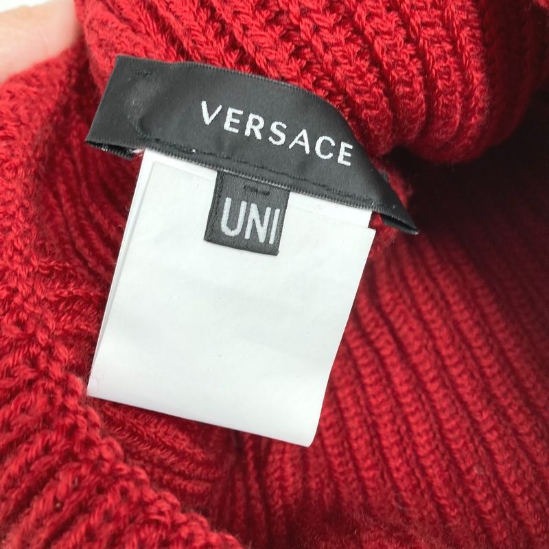 Versace Knit Hat Logo Bicolor Wool Red