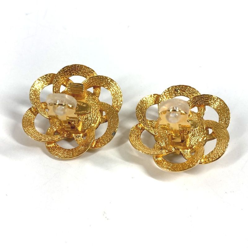 Chanel Earrings Faux Pearl Flower Metal Gold