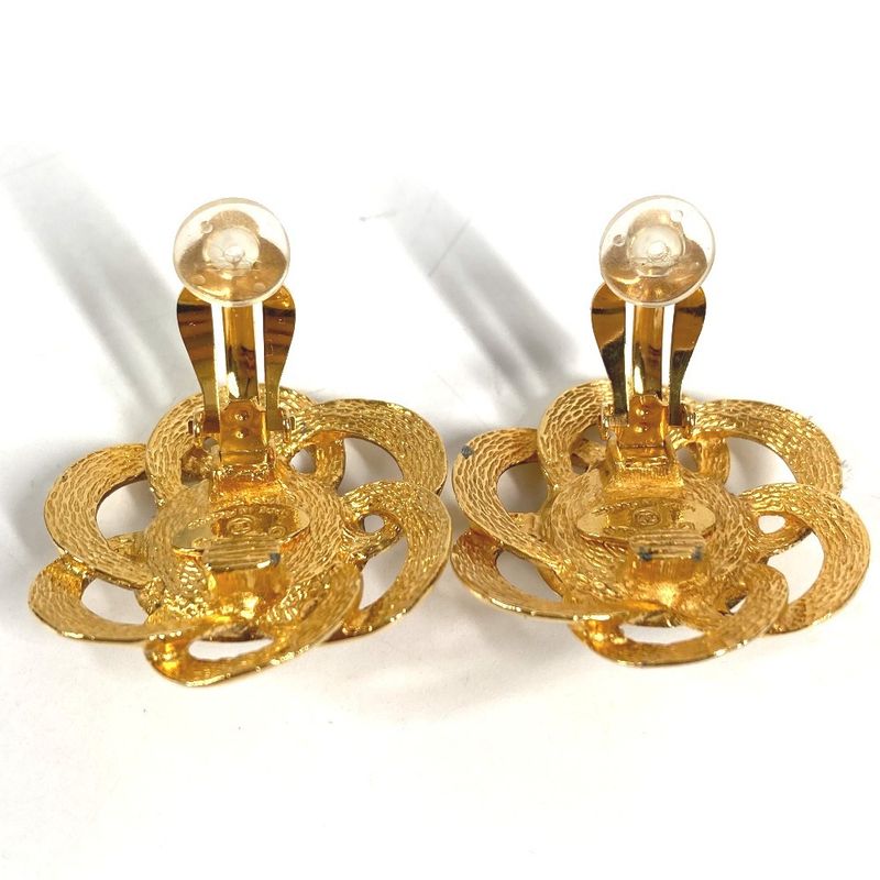 Chanel Earrings Faux Pearl Flower Metal Gold