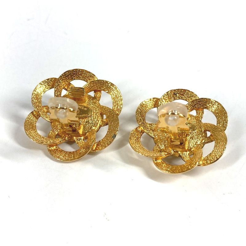 Chanel Earrings Faux Pearl Flower Metal Gold