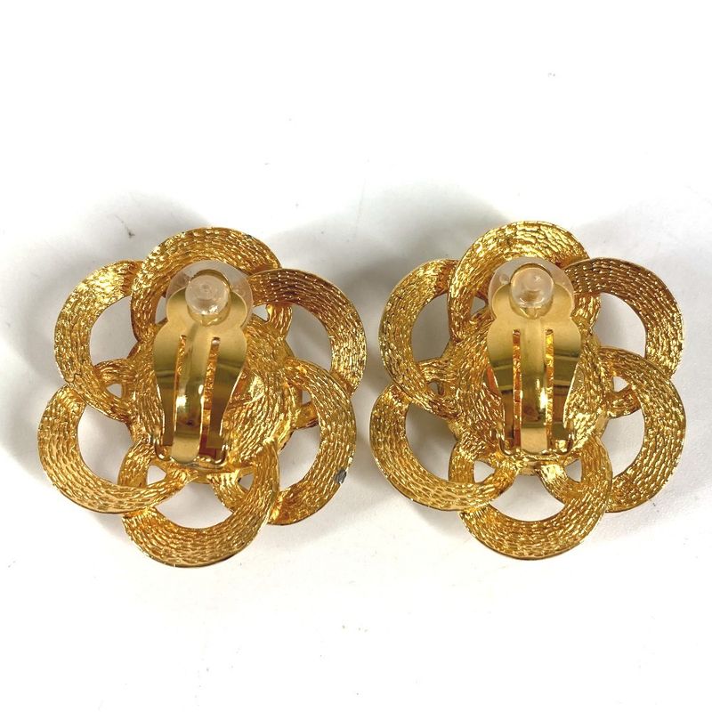 Chanel Earrings Faux Pearl Flower Metal Gold
