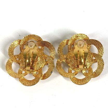 Chanel Earrings Faux Pearl Flower Metal Gold