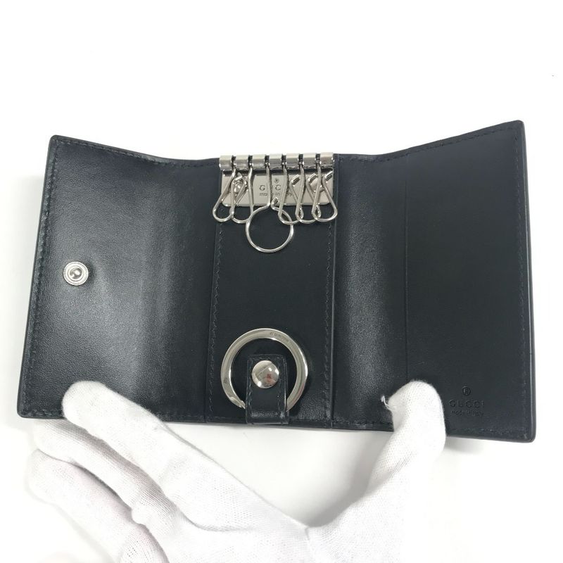 Gucci Key Case Key with Key Ring Leather Black