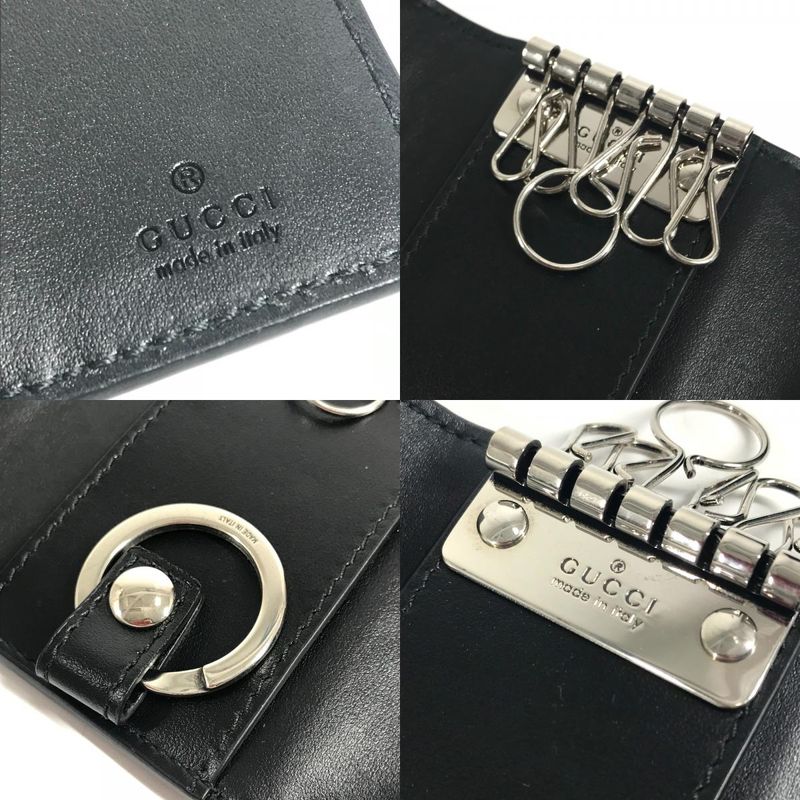 Gucci Key Case Key with Key Ring Leather Black