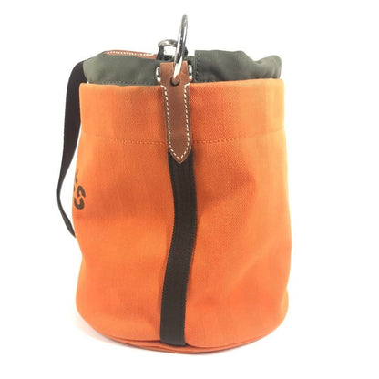 Hermes Shoulder Bag Sac Dopant Sage Bucket Shape Cotton Orange