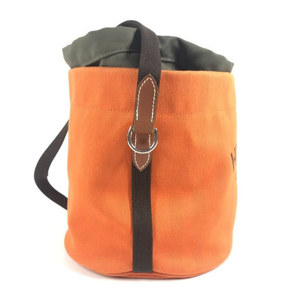 Hermes Shoulder Bag Sac Dopant Sage Bucket Shape Cotton Orange