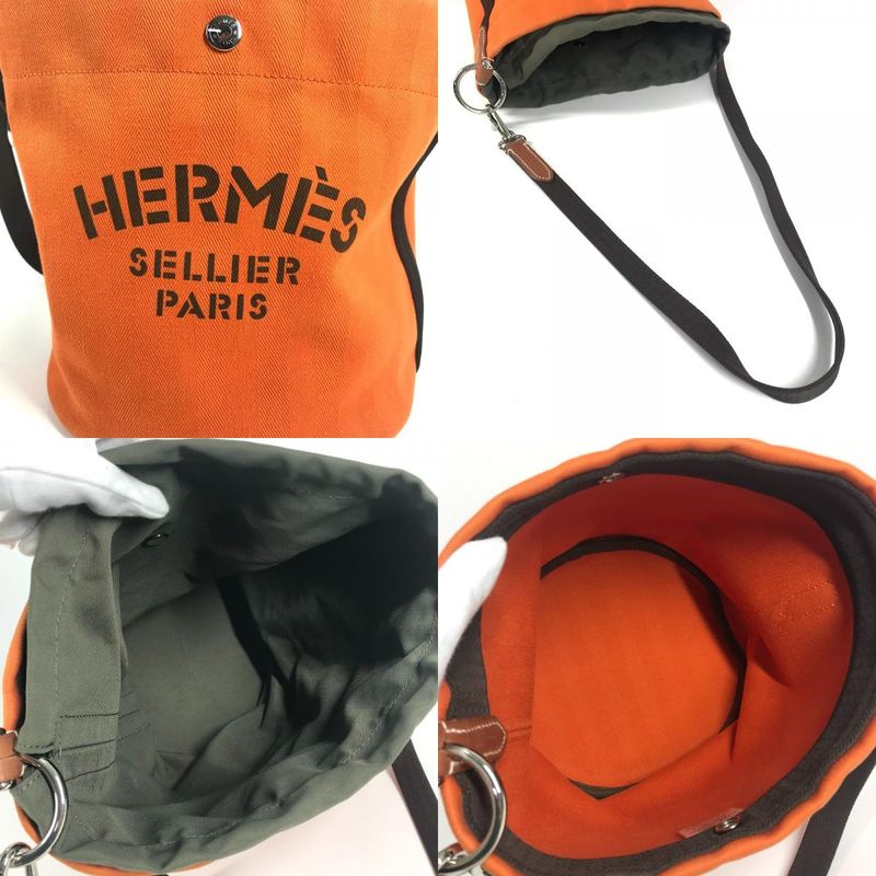 Hermes Shoulder Bag Sac Dopant Sage Bucket Shape Cotton Orange