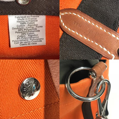 Hermes Shoulder Bag Sac Dopant Sage Bucket Shape Cotton Orange
