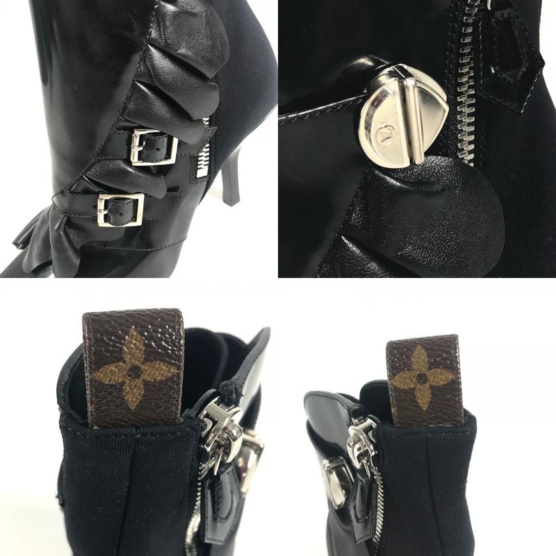 Louis Vuitton Ruffle Short Boots Leather Black