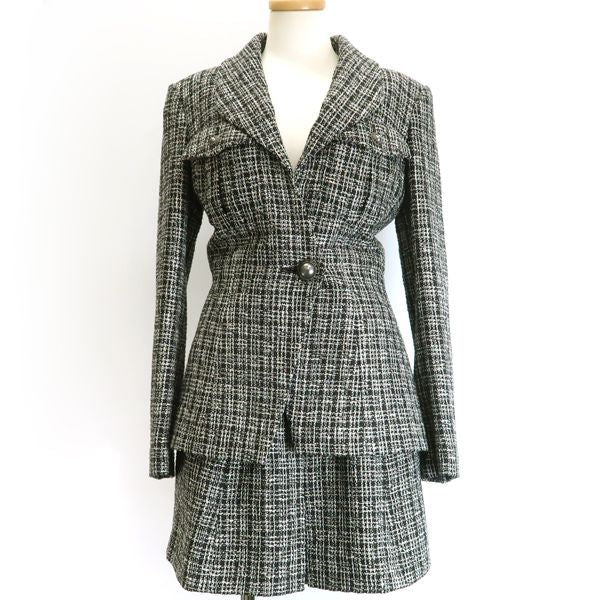 Chanel Tweed Set Mixed 34 Black Silver Skirt Jacket