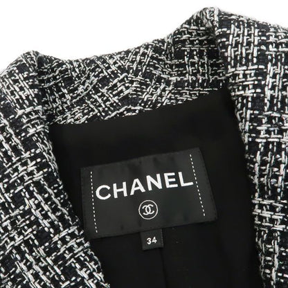 Chanel Tweed Set Mixed 34 Black Silver Skirt Jacket