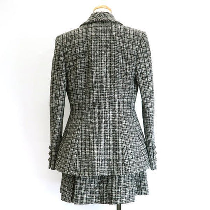 Chanel Tweed Set Mixed 34 Black Silver Skirt Jacket