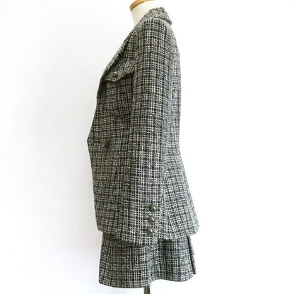 Chanel Tweed Set Mixed 34 Black Silver Skirt Jacket