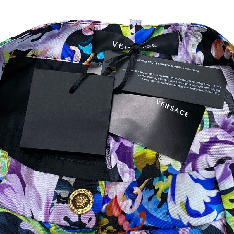 Versace Print Shorts All Over Pattern Black Multicolor Silk Pants