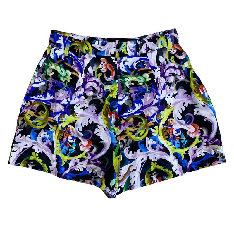 Versace Print Shorts All Over Pattern Black Multicolor Silk Pants