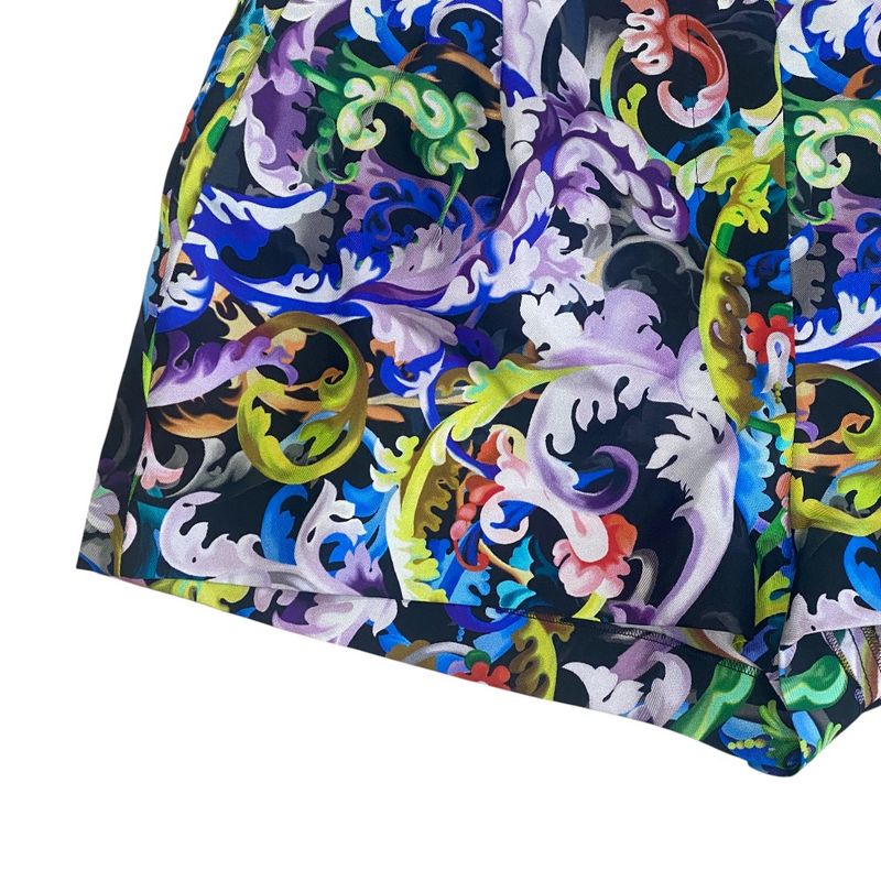 Versace Print Shorts All Over Pattern Black Multicolor Silk Pants