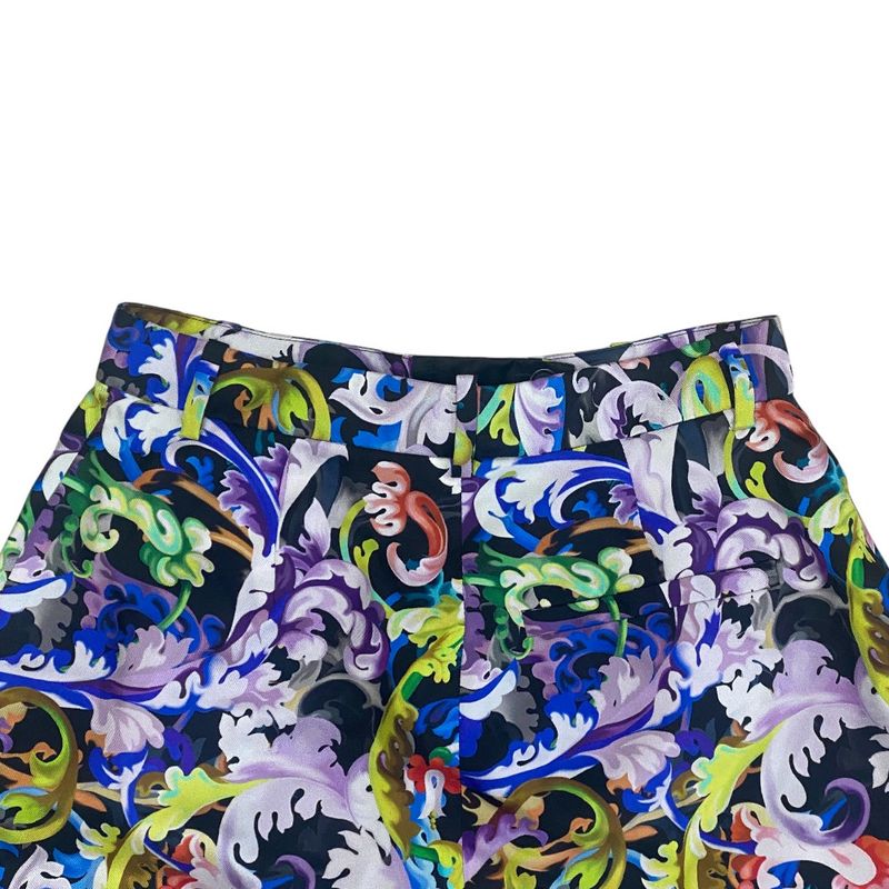 Versace Print Shorts All Over Pattern Black Multicolor Silk Pants