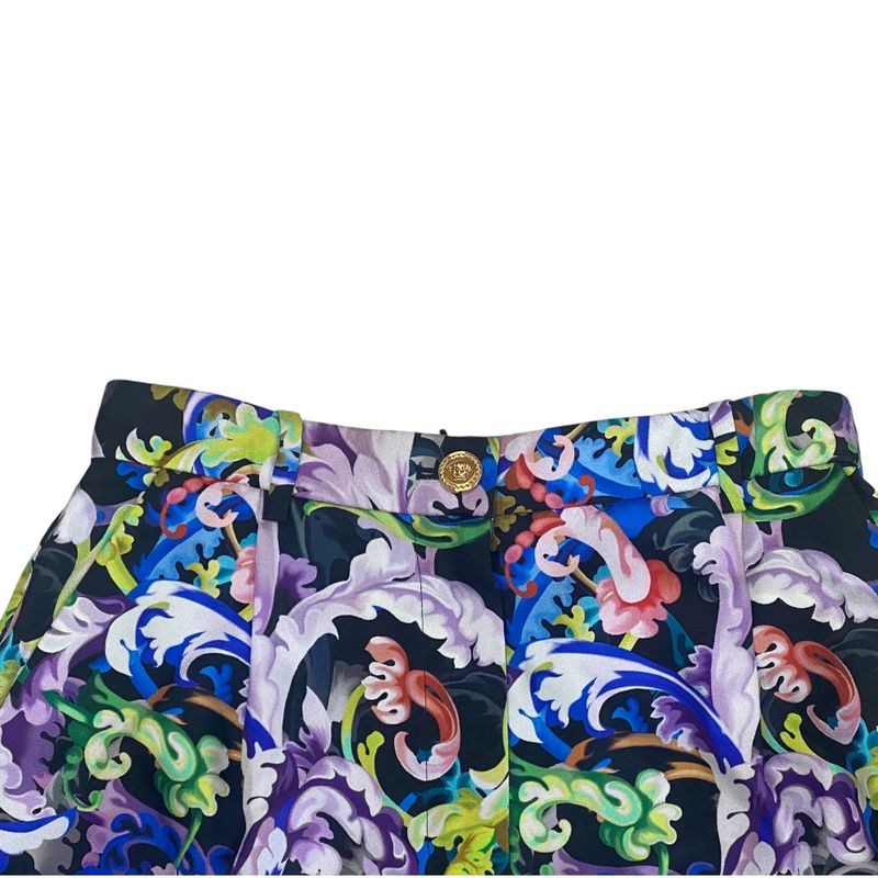 Versace Print Shorts All Over Pattern Black Multicolor Silk Pants